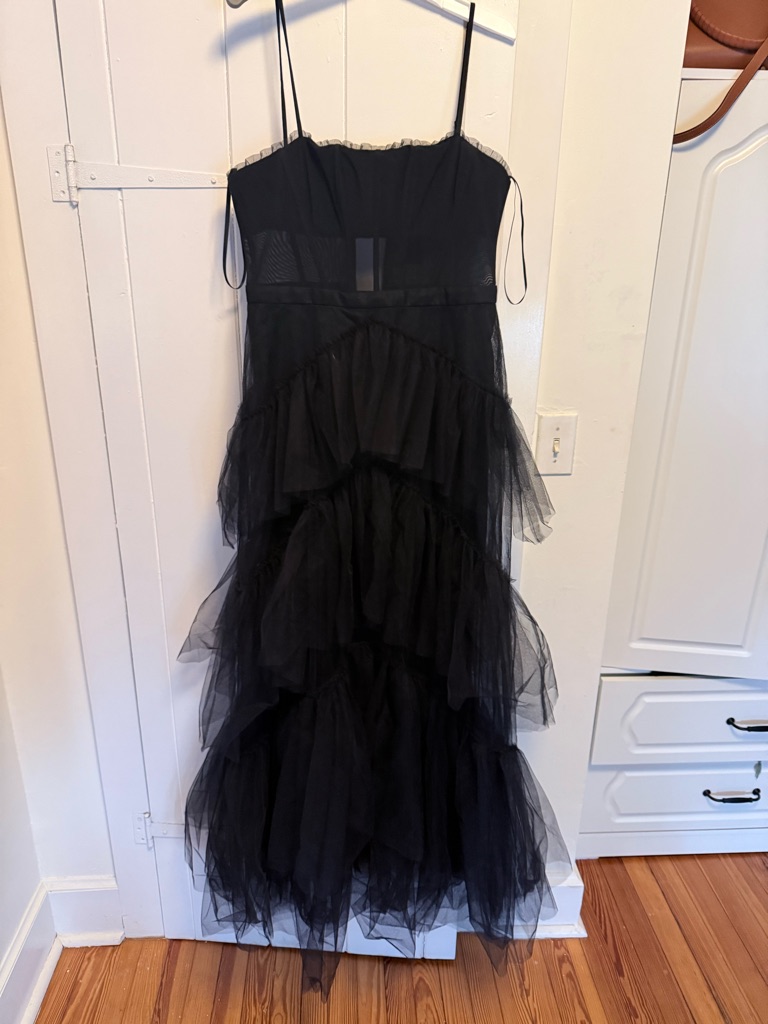 Bcbg Black Tiered Tulle Spaghetti-Strap Dress- Women’s Size 8